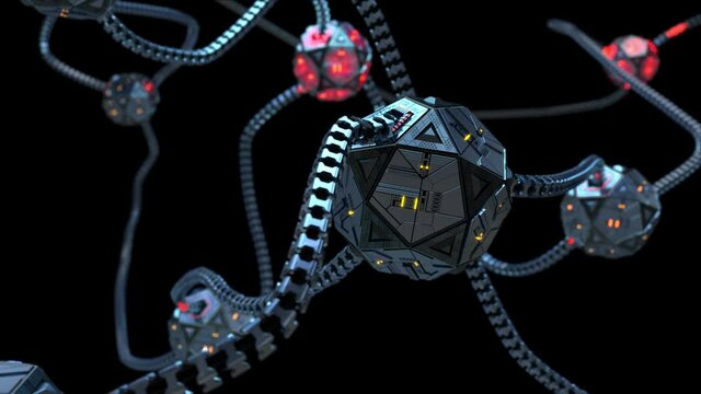 Artificial intelligence synthetic brain cells neurons firing electric impulses. Isolated. Alpha mask added.