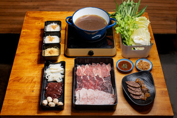 assorted of meat prepare for steamboat chinese hot pot sukiyaki