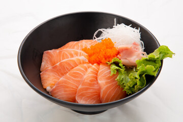 Japanese fresh sliced salmon donburi