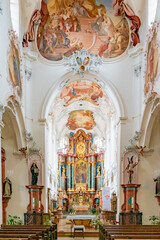 interior view of the St. Fridolin cathedral in Bad Saeckingen with the high altar