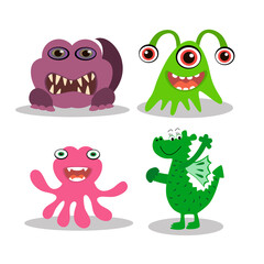 Set of cartoon monsters. Funny and funny monsters.