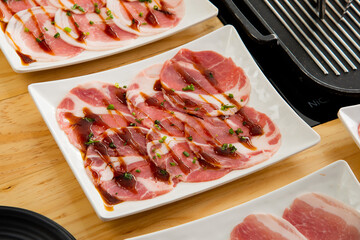 sliced meat pork with yakiniku sauce