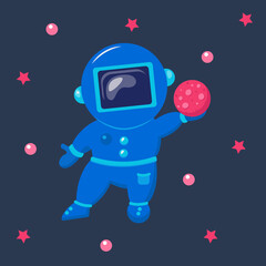 Astronaut float in space. Cute funny cosmonaut.