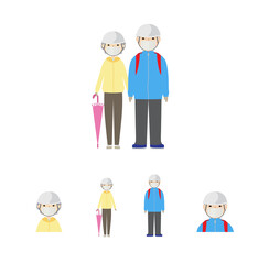 マスクを付けた避難時の服装（老夫婦）
