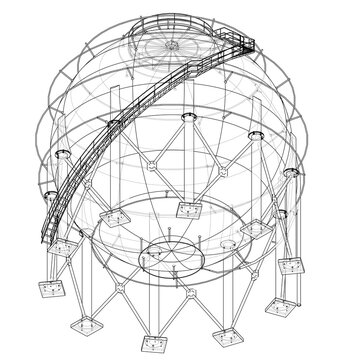 Spherical gas tank outline. 3D illustration