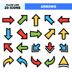 Arrows icon vector illustration in filled line style for any projects