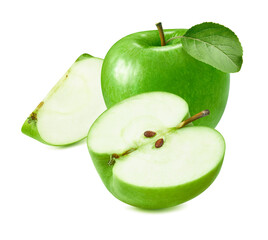 Green cooking apples isolated on white background. Package design element with clipping path
