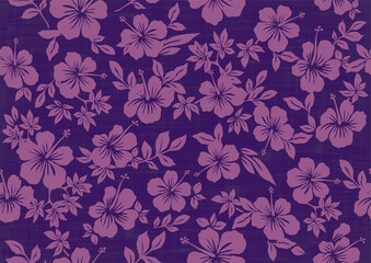 Background illustration with hibiscus pattern for vintage aloha shirt design. seamless.purple. © globeds