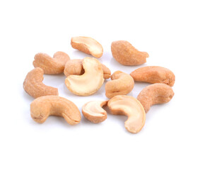 Roasted cashew nuts on white background
