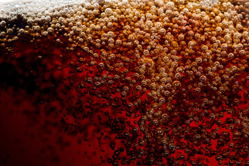 Close up bubble of cola soda on glass cold drink beverage background - obrazy, fototapety, plakaty