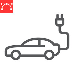 Electric car line icon, energy and ecology, electrical transport sign vector graphics, editable stroke linear icon, eps 10.