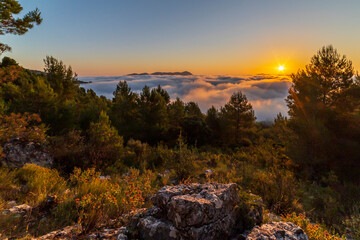 Sunrise views from the Montcabrer mountain in a day with clouds, Cocentaina.