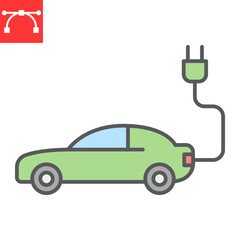 Electric car color line icon, energy and ecology, electrical transport sign vector graphics, editable stroke colorful linear icon, eps 10.