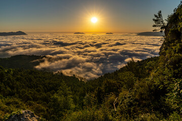 Sunrise views from the Montcabrer mountain in a day with clouds, Cocentaina.