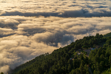 Sunrise views from the Montcabrer mountain in a day with clouds, Cocentaina.