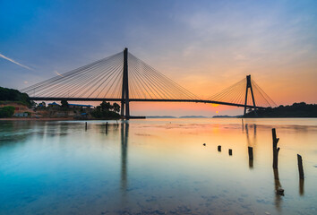 Fototapeta na wymiar Beautiful sunrise at Barelang Bridge - Batam island