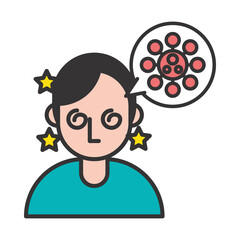 person with sickness covid19 symptom and spore in speech bubble