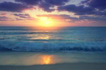 Naklejka na ściany i meble Sunset over the sea. Seascape in the evening with beautiful sky