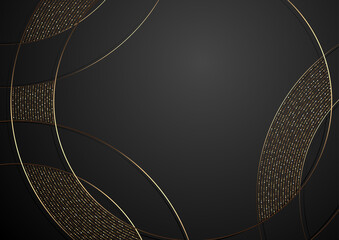Gold and Black Abstract Luxury Background with Decorative Curved Lines and Halftone Pattern, Vector Illustration - obrazy, fototapety, plakaty
