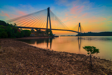 Fototapeta na wymiar Beautiful sunrise at Barelang Bridge , Batam island, Indonesia