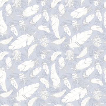 Feathers seamless pattern. Vector background © antalogiya