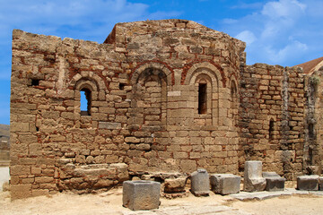Lindos, the Acropolis, ruins of Saint John church. Lindos, Rhodes, Greece