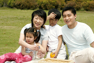 A family picnicking in the park