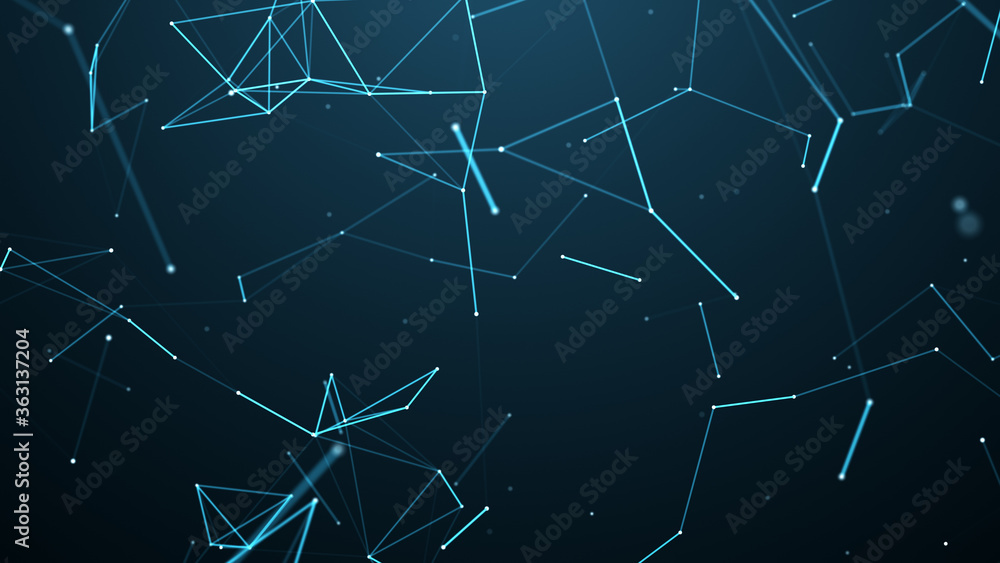 Poster digital plexus of glowing lines and dots. abstract background. 3d rendering. network or connection. 