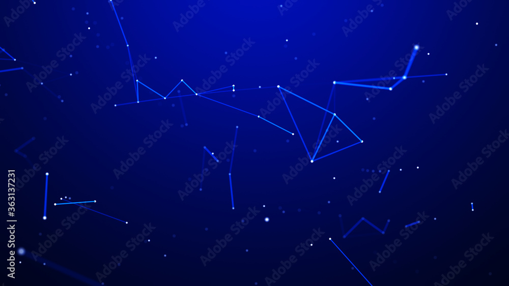 Poster digital plexus of glowing lines and dots. abstract background. 3d rendering. network or connection. 