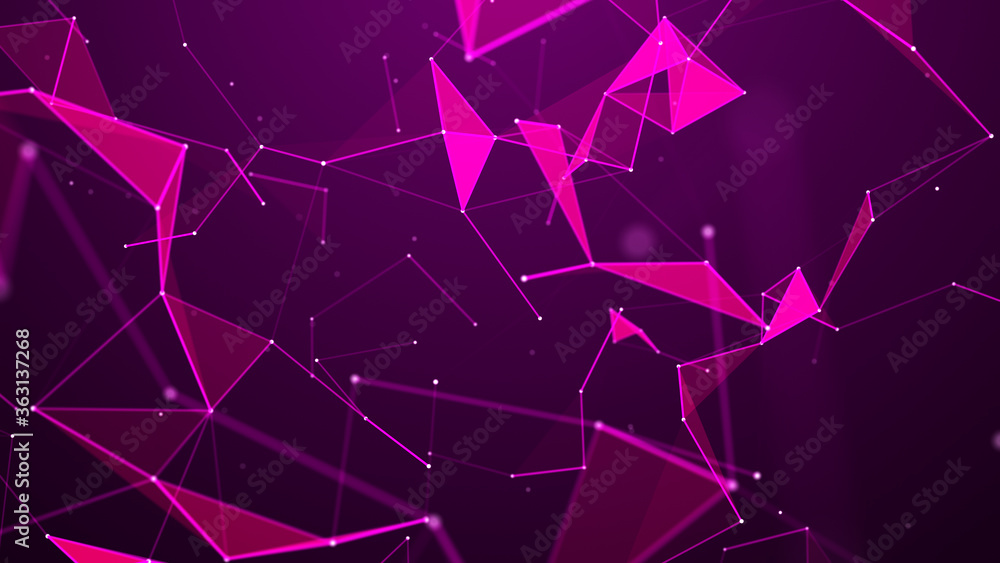 Poster digital plexus of glowing lines, dots and triangles. abstract background. 3d rendering. network or c