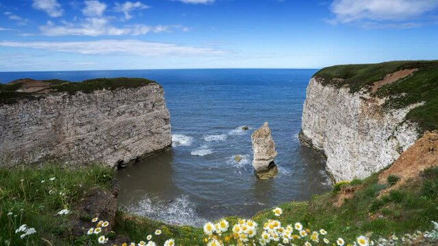 Timelapse of Queen Rock rock part of the chalk cliffs near Flamborough Head, East Yorkshire, UK