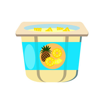 Pineapple yogurt. Yoghurt, package, pot, container, sticker. illustration can be used for topics like breakfast, healthy food, dessert