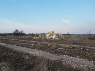 The ruins of an old livestock enterprise, aerial view.