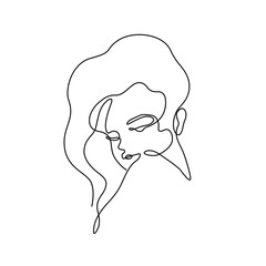Woman abstract silhouette, continuous line drawing, small tattoo, print for clothes and logo design, emblem or logo design, isolated vector illustration.