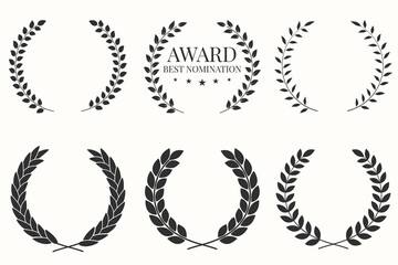 Laurel wreaths. Vector circular frames. Symbol of victory in a competition or nomination. Award design.