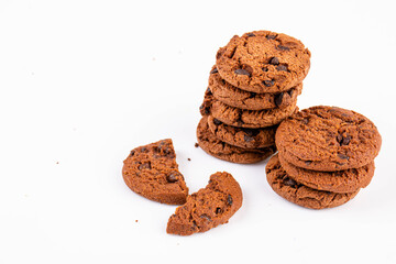 Fototapeta na wymiar Chocolate chip cookies isolated on white background. Sweet biscuits.
