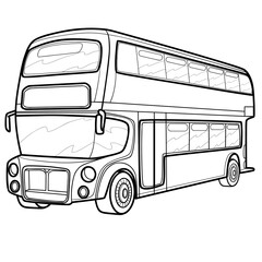 double-decker bus sketch, coloring, isolated object on white background, vector illustration,