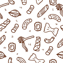 Pasta seamless pattern draw in doodle style with brown color suitable for background 