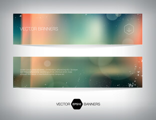 set of abstract banners with bokeh background