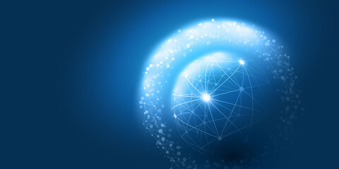 Abstract Blue Minimal Style Cloud Computing, Networks Structure, Telecommunications Concept Design, Network Connections, Transparent Geometric Mesh, Wire Frame Globe - Vector Illustration