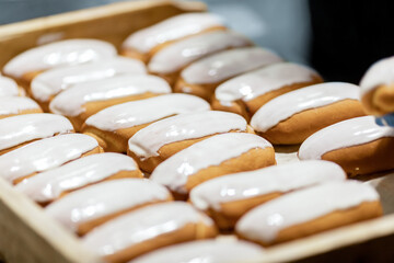 Bun with fondant baked in the oven industrial food production line