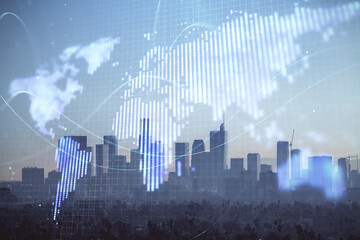 Fototapeta na wymiar Double exposure of business theme hologram drawing and city veiw background. Concept of success.