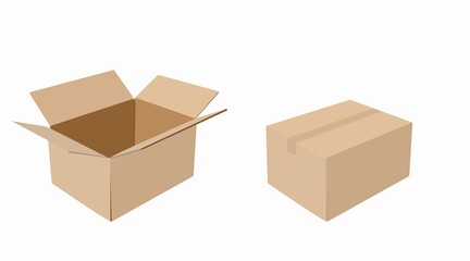 Vector Iolated Set of Carton Boxes, Opened and Closed