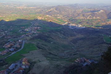 Amazing panoramic views from San Marino, Italy castle hill. Backgrounds