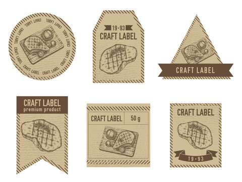 Craft labels vintage design with illustration of steak