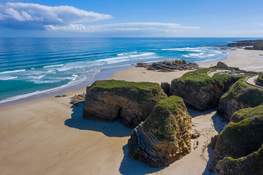 aerial view of Barreiros Beachs in Galicia Spain