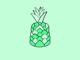 Vector illustration of a green pineapple with leaves.