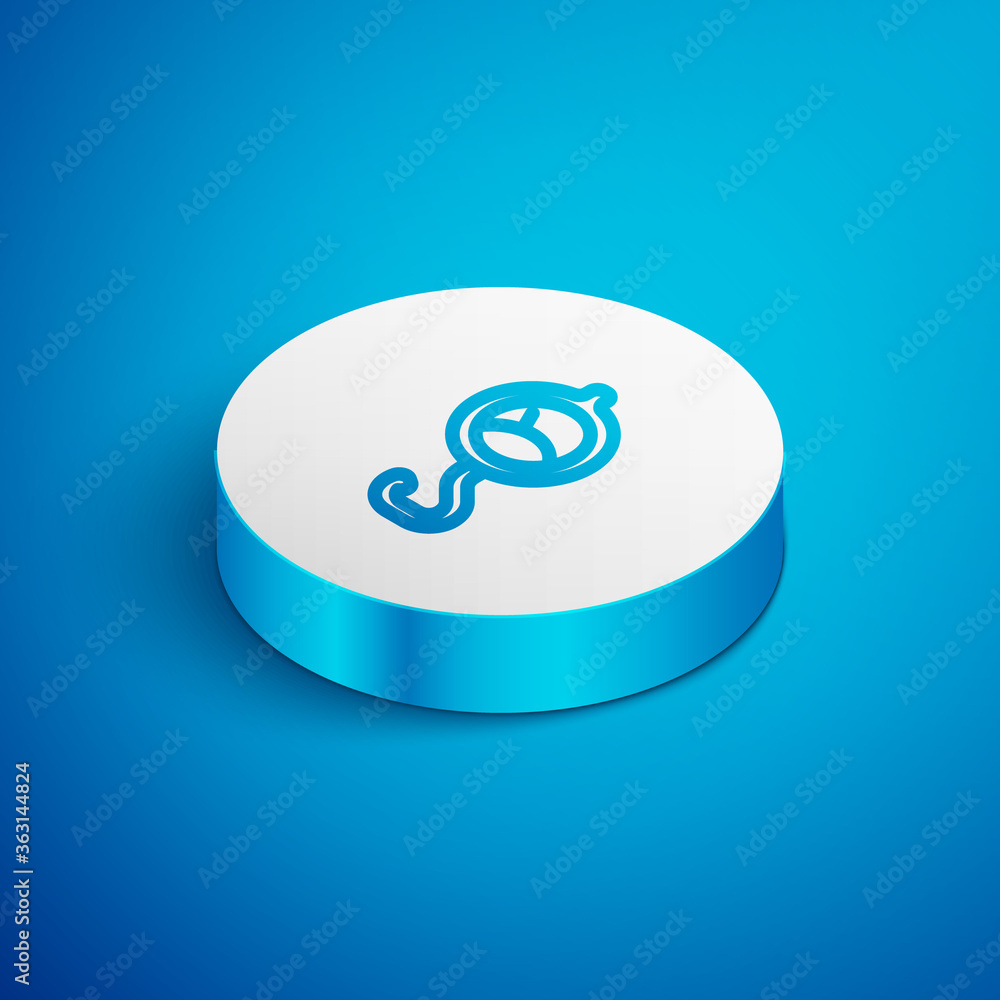 Poster isometric line spring scale icon isolated on blue background. balance for weighing. determination of