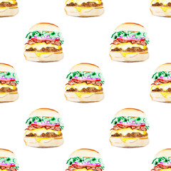 seamless pattern with watercolor burgers