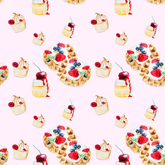 seamless pattern with watercolor desserts
